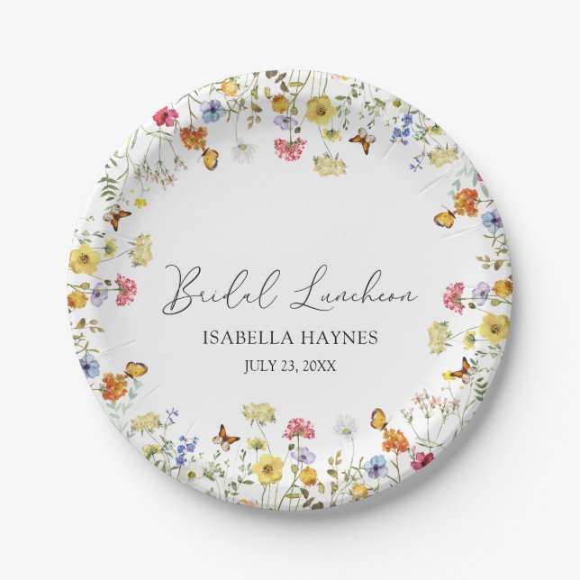 Wildflower Boho Botanical Bridal Luncheon Shower Paper Plate (Front)