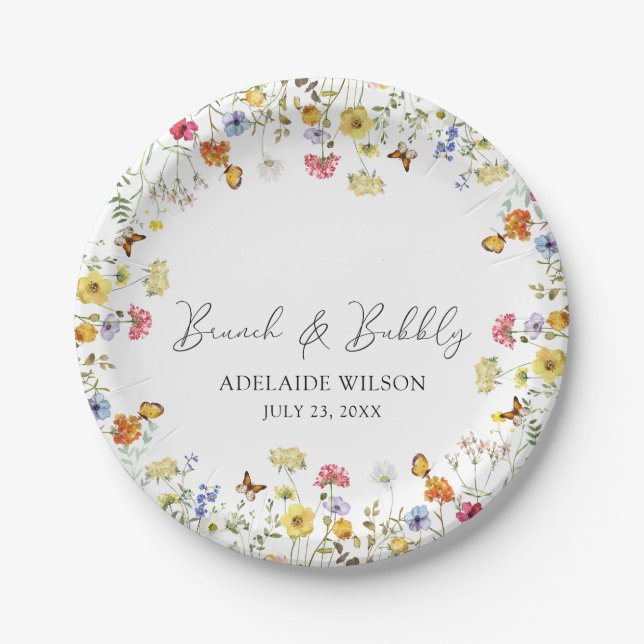 Wildflower Boho Botanical Brunch & Bubbly Shower Paper Plate (Front)