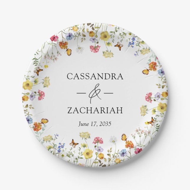 Wildflower Boho Botanical Wedding Shower Paper Plate (Front)