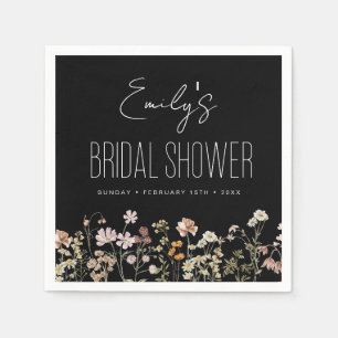 Wildflower Boho Bridal Shower In Bloom Black Napkin