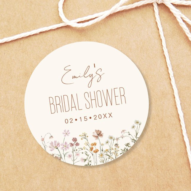 Wildflower Boho Bridal Shower In Bloom Garden Classic Round Sticker (Creator Uploaded)