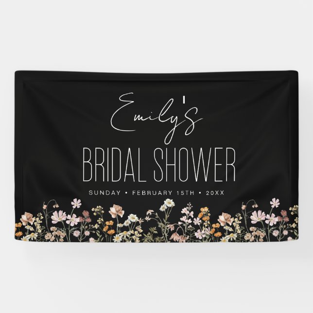 Wildflower Boho Bridal Shower Rustic Black Banner (Horizontal)