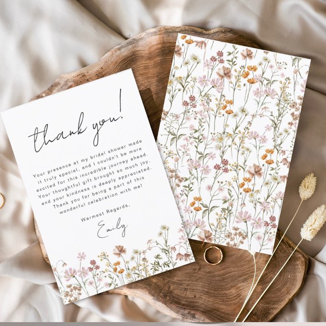 Wildflower Boho Bridal Shower Terracotta Thank You Card (Creator Uploaded)