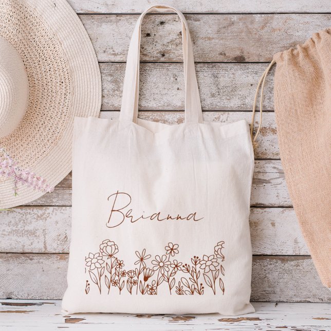 Wildflower Boho Bridesmaid Name Tote Bag (Creator Uploaded)