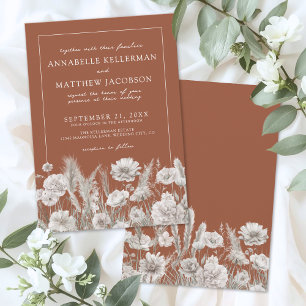 Wildflower Boho Burnt Orange Wedding Invitation
