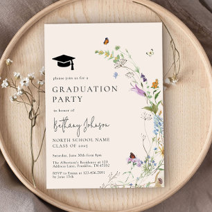 Wildflower Boho Butterfly Floral Graduation Party Invitation