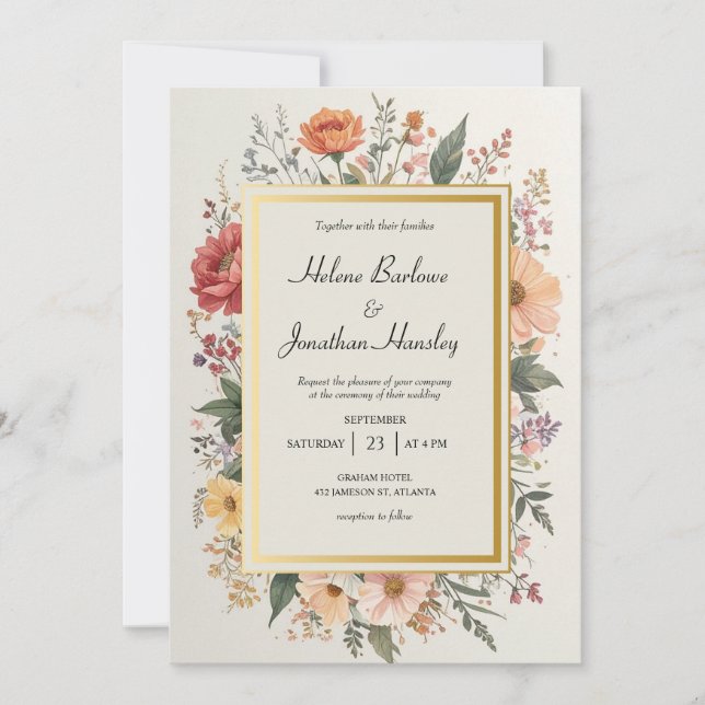 Wildflower Boho Chic Floral Elegant Wedding Invitation (Front)