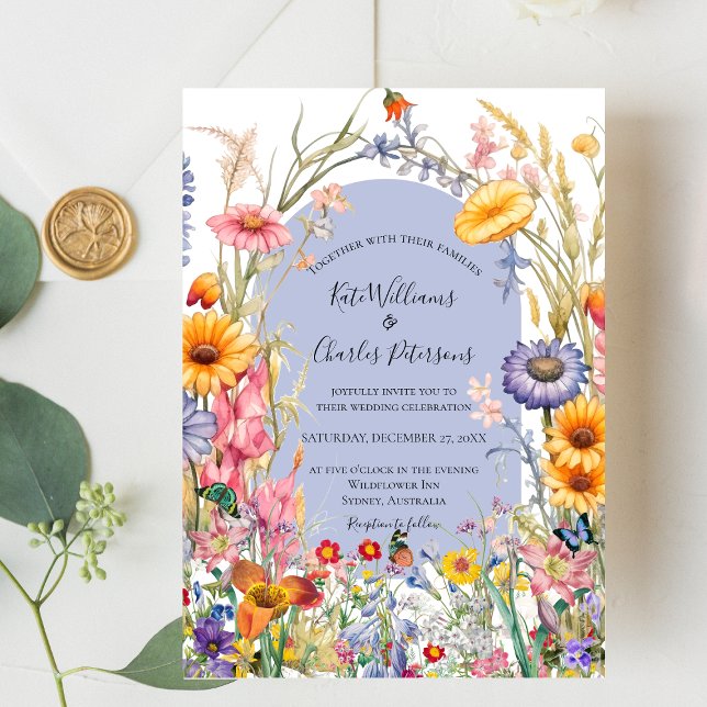 Wildflower boho chic floral wreath wedding invite  (Creator Uploaded)
