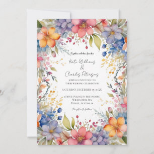 Wildflower boho chic floral wreath wedding invite