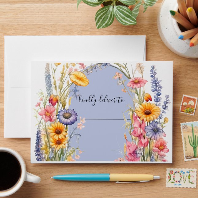 Wildflower boho Chic Floral Wreath wedding invite  Envelope (Desk)