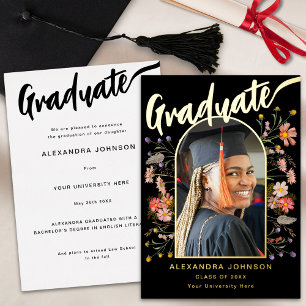 Wildflower Boho Chic Graduate Photo Script Gold