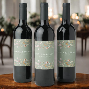 Wildflower Boho Chic Sage Green Wedding  Wine Label