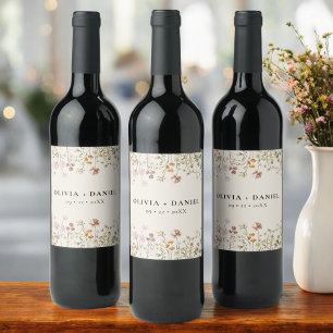 Wildflower Boho Chic Terracotta Neutral Wedding  Wine Label