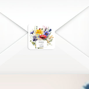 Wildflower Boho Chic Watercolor Wedding Square Sticker