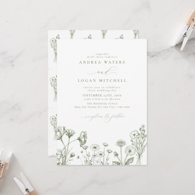 Wildflower Boho Chic Wedding Invitation (Front/Back In Situ)