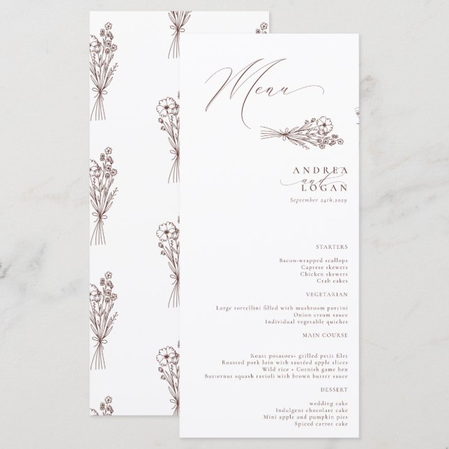 Wildflower Boho Chic Wedding Menu (Front/Back)