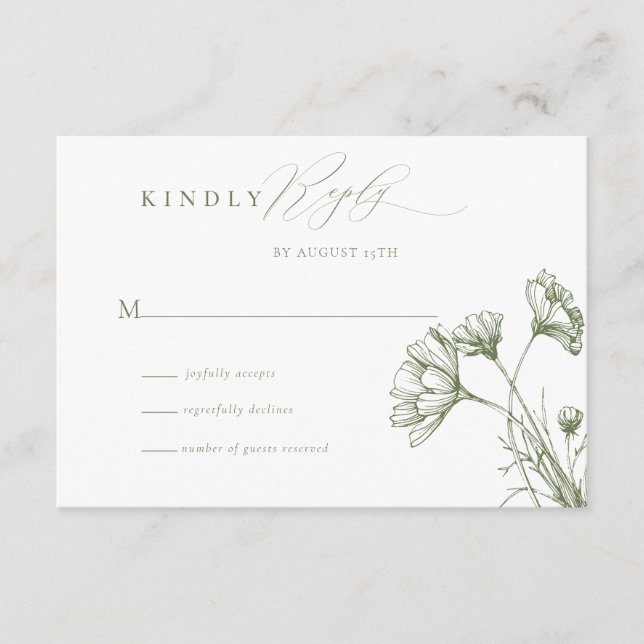 Wildflower Boho Chic Wedding RSVP Enclosure Card (Front)