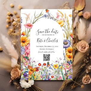 Wildflower boho chic wreath save the date invite