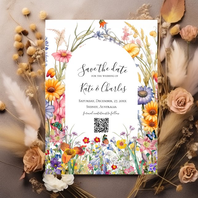 Wildflower boho chic wreath save the date invite (Creator Uploaded)