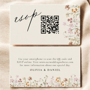 Wildflower Boho Cream RSVP QR Code Wedding Enclosure Card