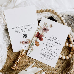 Wildflower Boho Fall QR Code RSVP Wedding Invitation