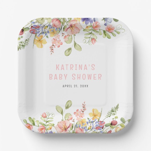 Wildflower Boho Field Gender Neutral Baby Shower Paper Plate (Front)