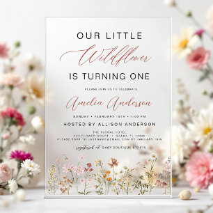 Wildflower Boho First 1st Birthday Garden Acrylic Invitations