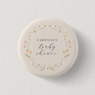 Wildflower Boho Floral Baby Shower  3 Cm Round Badge