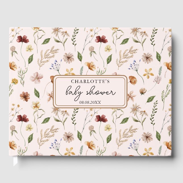 Wildflower Boho Floral Baby Shower Guest Book (Front)
