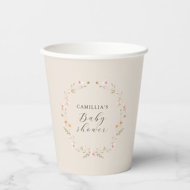 Wildflower Boho Floral Baby Shower  Paper Cups (Front)