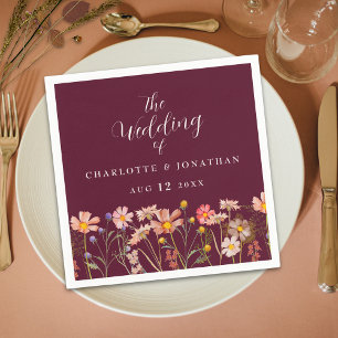 Wildflower Boho Floral Burgundy Terracotta Wedding Napkin