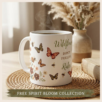 Wildflower boho floral butterfly bee inspirational coffee mug