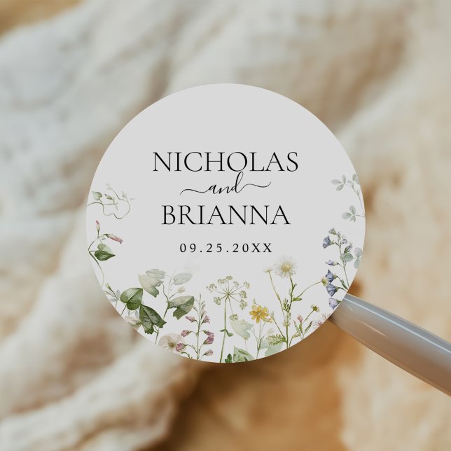 Wildflower Boho Floral Garden Wedding  Classic Round Sticker (Creator Uploaded)