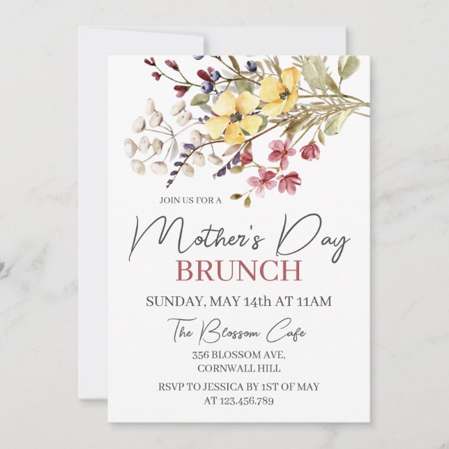 Wildflower Boho Floral Mother's Day Brunch Invitation (Front)