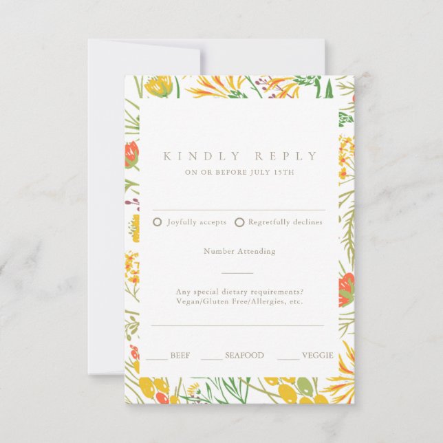 Wildflower Boho Floral QR Code Wedding  RSVP Card (Front)