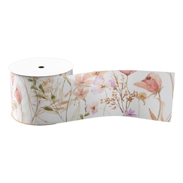 Wildflower Boho Floral Ribbon Grosgrain Ribbon (Spool)