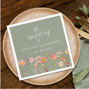 Wildflower Boho Floral Sage Green Wedding Napkin