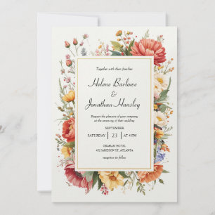 Wildflower Boho Floral Vintage Elegant Wedding Invitation