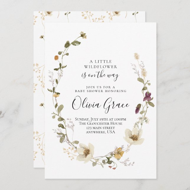 Wildflower Boho Floral Wreath baby shower Invitation (Front/Back)