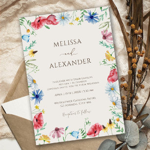 Wildflower boho garden floral beige Wedding Invitation