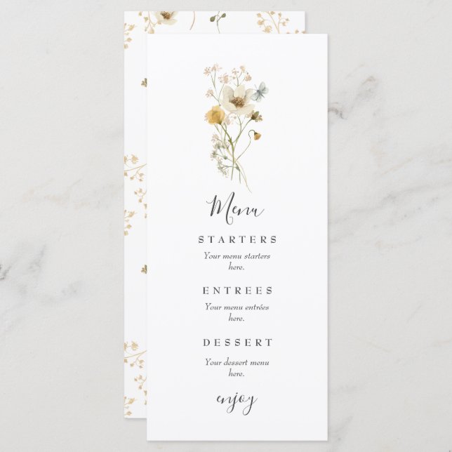 Wildflower Boho Garden Floral Wedding Menu (Front/Back)