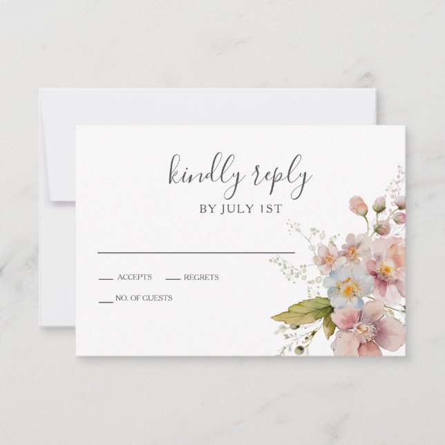 Wildflower Boho garden Floral Wedding RSVP Card (Front)