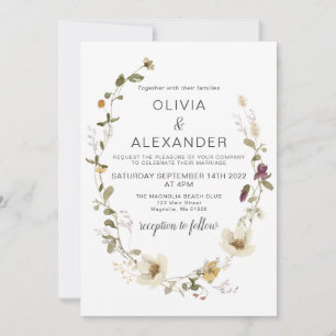Wildflower Boho garden floral Wreath Invitation