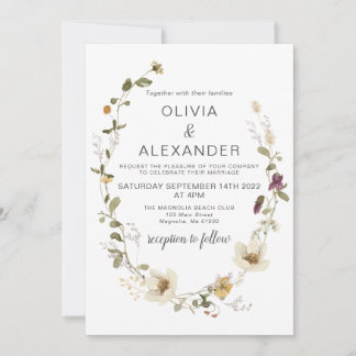 Wildflower Boho garden floral Wreath Invitation