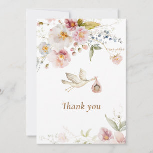 Wildflower Boho Girl Baby Shower Thank You Card