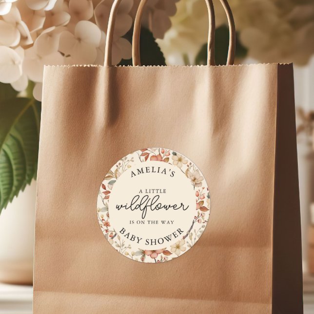 Wildflower Boho Ivory Floral Baby Shower Classic Round Sticker (Creator Uploaded)