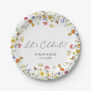 Wildflower Boho Let's Celebrate Wedding Paper Plate
