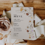 Wildflower Boho Menu<br><div class="desc">Wedding menu cards are chraacterised by boho style,  floral artwork,  and beige colours,  with a mix of different font styles,  often in different sizes,  to create a unique,  eclectic look that makes this menu's natural aesthetic.</div>
