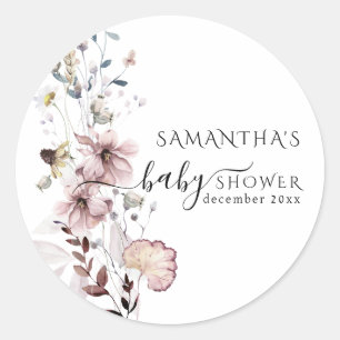 Wildflower boho minimal modern Baby Shower Classic Round Sticker