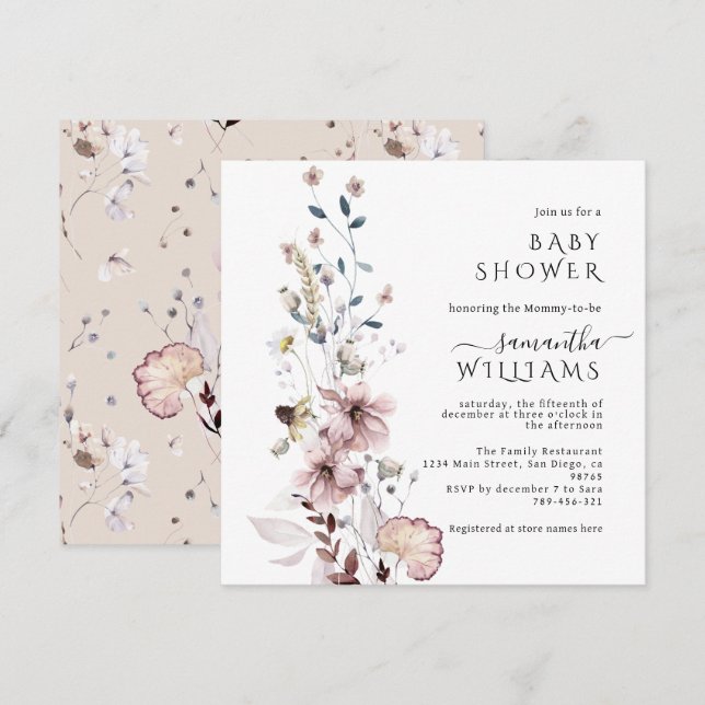 Wildflower boho minimalist modern Baby Shower Invitation (Front/Back)
